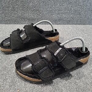 Birkenstock Arizona Fur Shearling Suede Leather Black Sandals EU 42 W US 11/ M 9